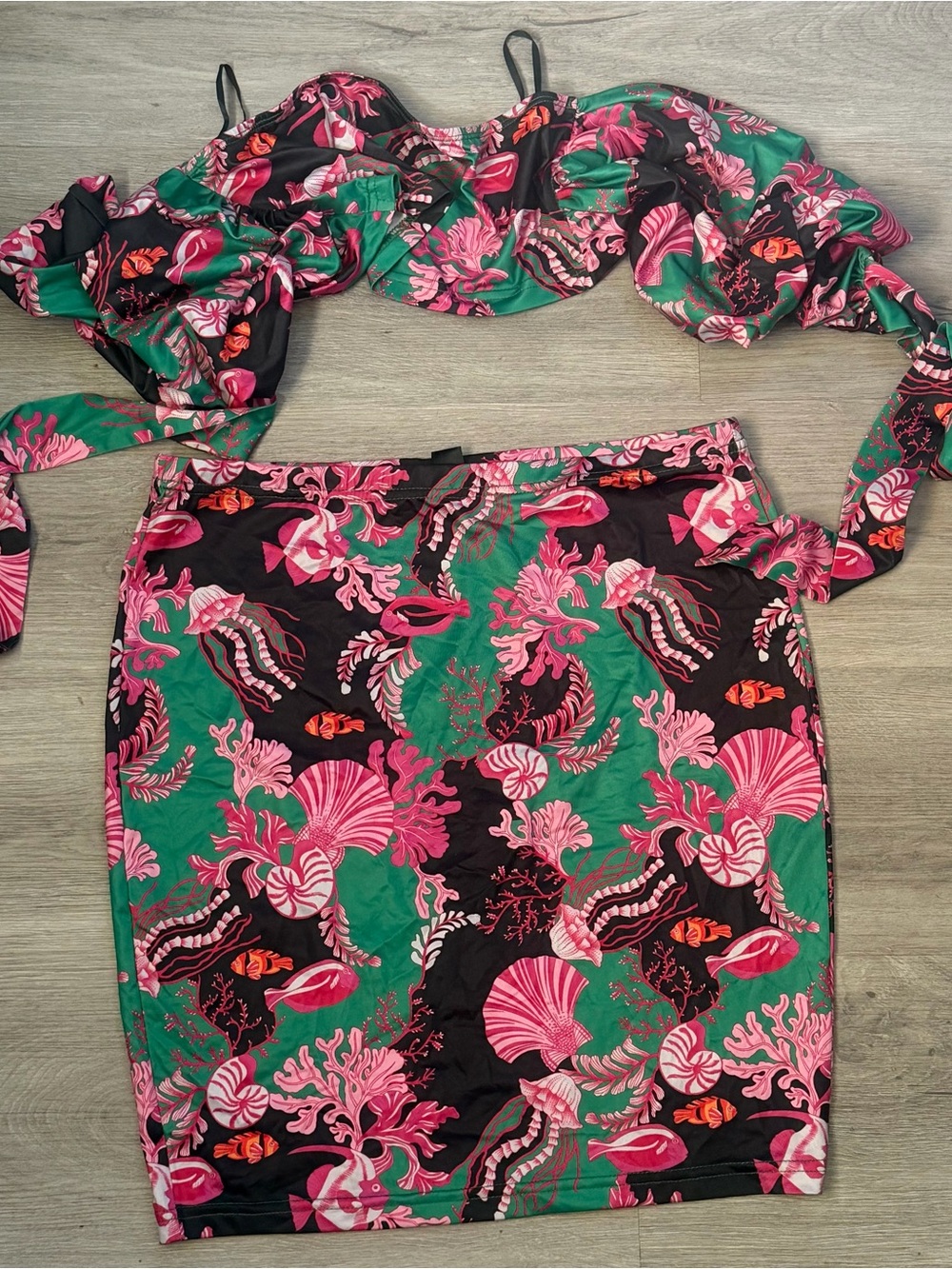 Lane Bryant Black Pencil Skirt with Pink & Green Coral Print
